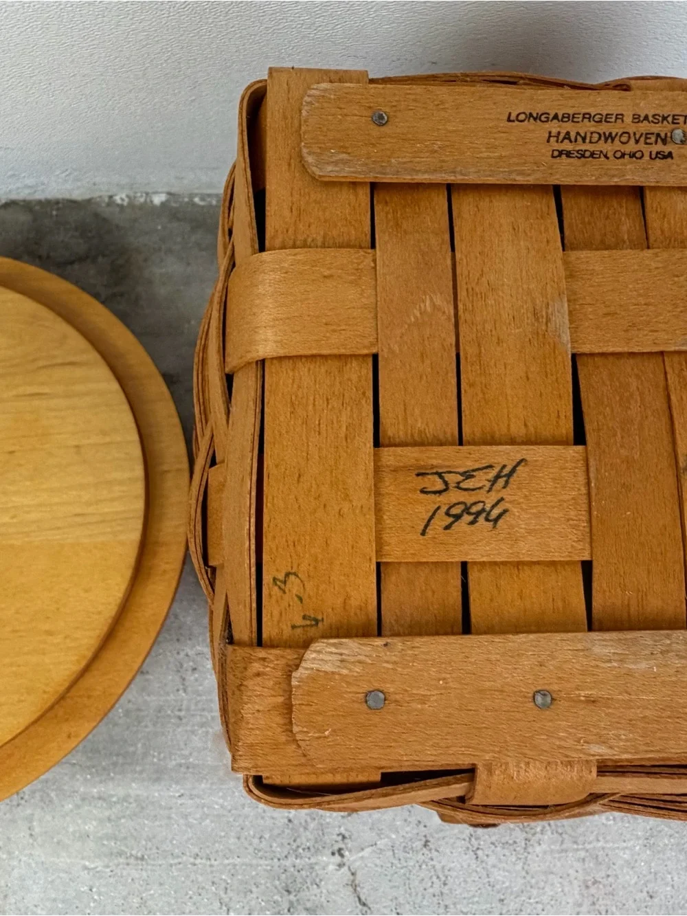 Vintage 1994 Longaberger Basket Wood Lid Divided Insert Handwoven Ohio USA